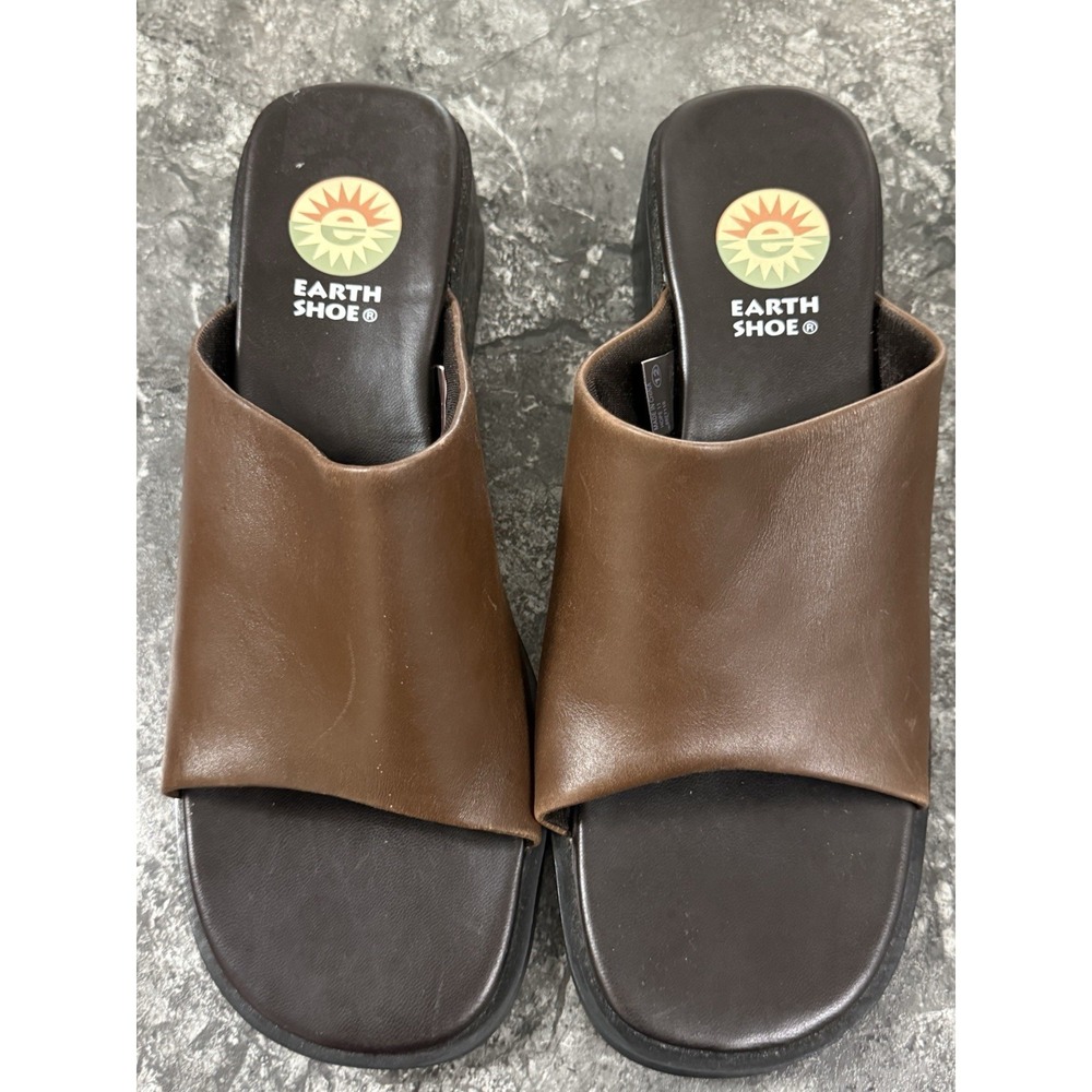Earth Shoe Womens Low Heel Leather Slide Sandals Y2K Brown Sz 12